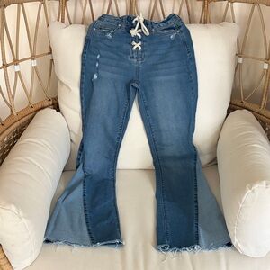 Blue Women's Flare Jeans with Lace-Up Waist